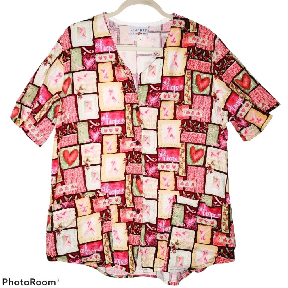 Peaches Uniform Button Up V-Neck Short Sleeve Scrub Top 492
